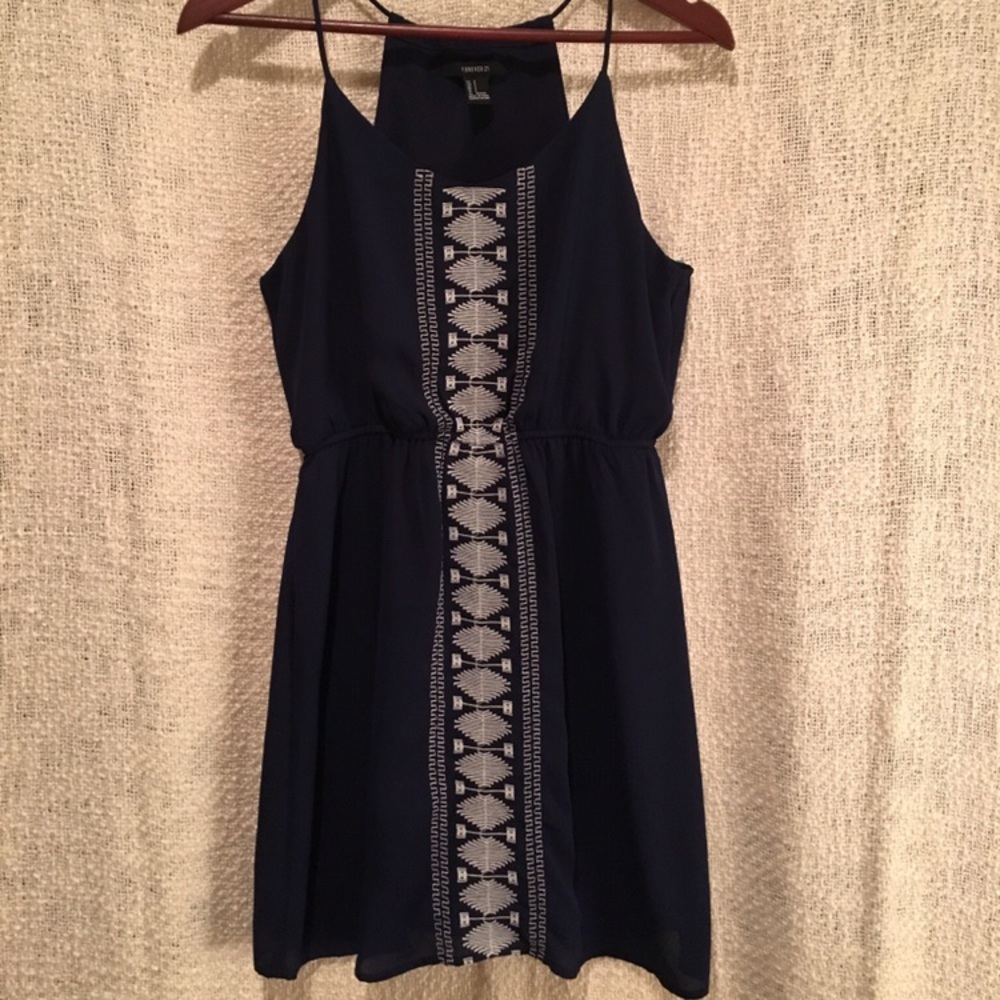 Forever 21 - Navy/White Silk Halter Sundress